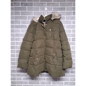 Halitech Green Quilted Fur Hooded Full Zip Womens Jacket Size XXL